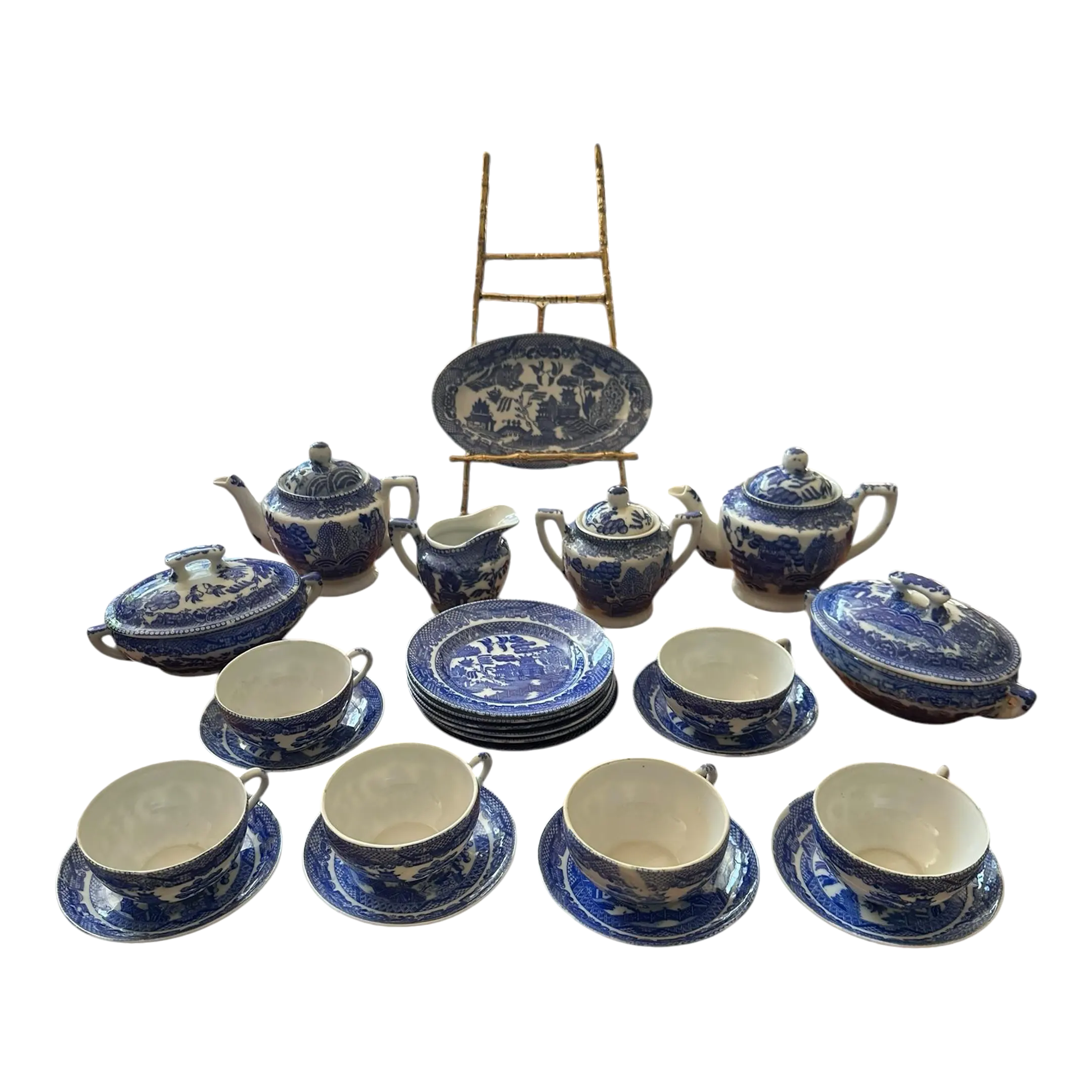 1940s Miniature Blue Willow Children's Tea Set – 30 Pieces