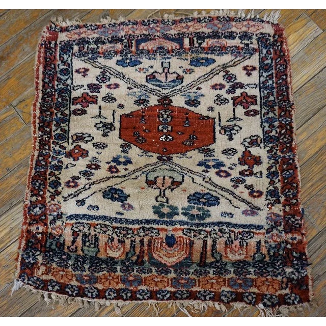 1890s White Abstract Geometric Tribal Antique Nw Persian Rug 1'8" X 1'10" Knotted Wool Carpet For Sale - Image 9 of 9