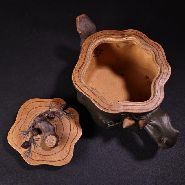Vintage Handmade Yixing Zisha Clay Teapot With Tree Trunk Motif For Sale - Image 10 of 10