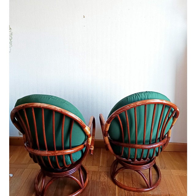 Swivel Rattan Lounge Chairs, 1970s, Set of 2 For Sale - Image 3 of 15
