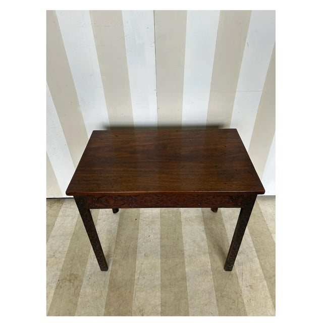 Great little mid 18th century chippendale period mahogany side table with carved blind fretwork apron. Very elegant table-...