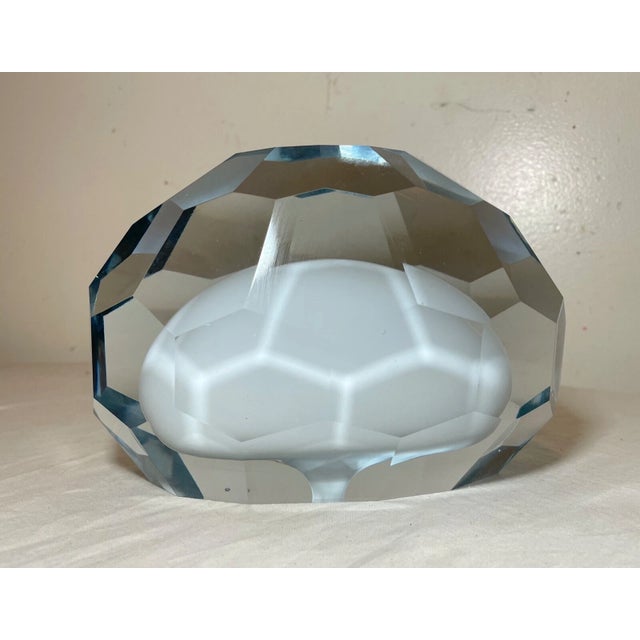 Art Deco 1990s Large Handmade Faceted Solid Heavy White Clear Glass Sculpture Statue Crystal For Sale - Image 3 of 13
