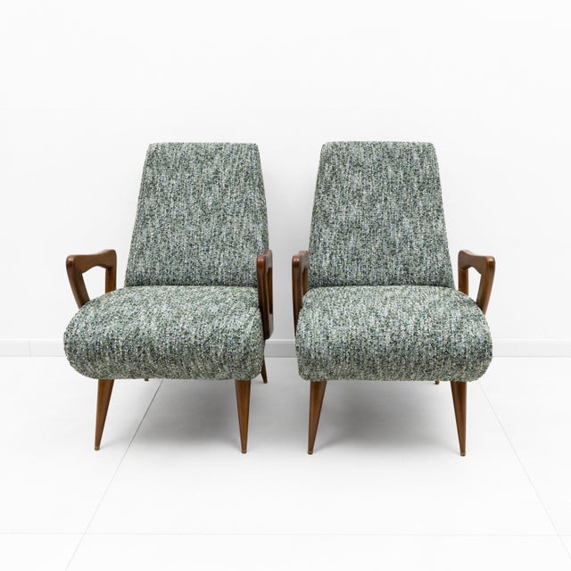 Mid-Century Modern Italian Armchairs with Sculptural Wooden Arms, 1970, Set of 2 For Sale - Image 4 of 8