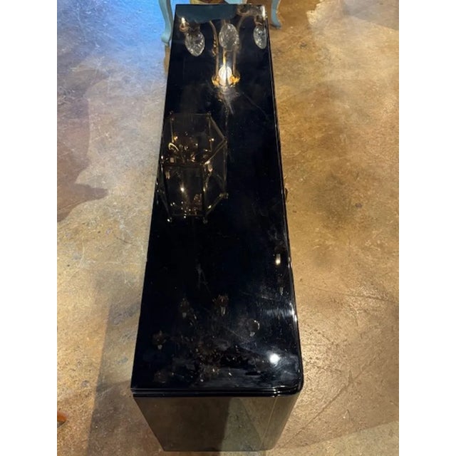 Art Deco Period Black Lacquered Art Deco Style Cabinet With Gold Leaf Doors For Sale - Image 3 of 5
