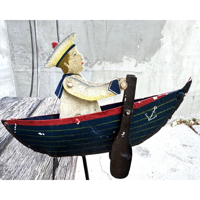 Large Vintage Kinetic Boat Nautical Balancing Sculpture in Metal, 1950s For Sale - Image 11 of 15