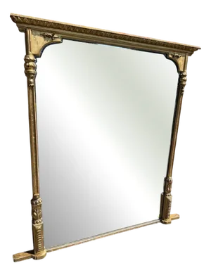 Large Antique English 19th Century Carved Wood & Gesso Gilt Overmantle Mirror