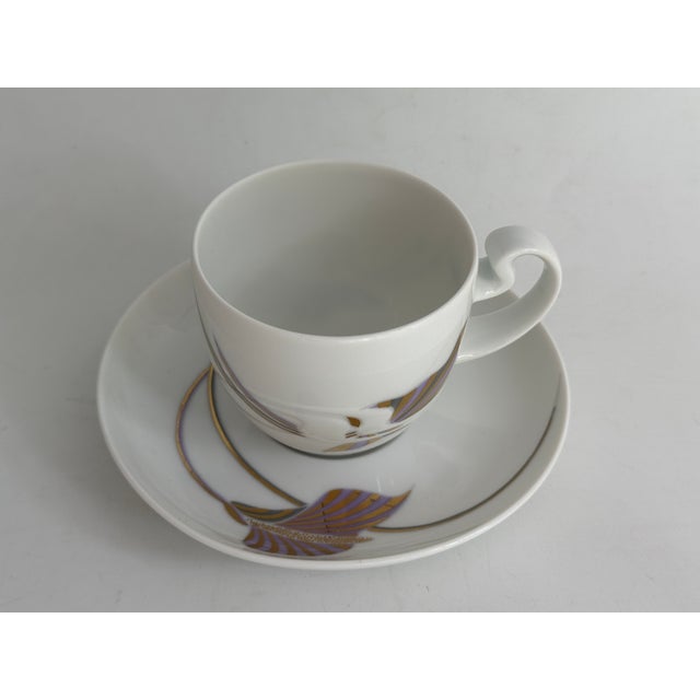 Form Asimmetria Goldraster Espresso Cup and Saucer by Bjørn Wiinblad for Rosenthal Studio Linie Germany, 1988, Set of 6 For Sale - Image 6 of 7