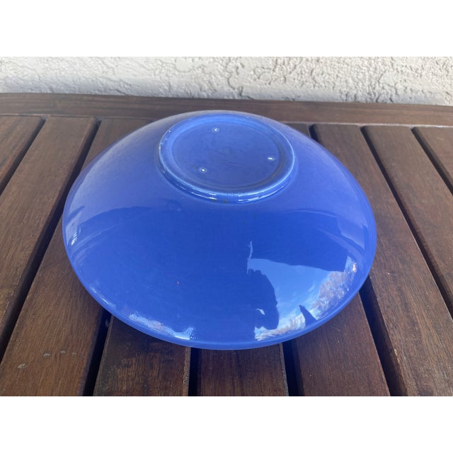 Ceramic Mid Century 1970's Cobalt Blue Glossy Ceramic Flying Saucer Ikebana Vase - Rare For Sale - Image 7 of 7