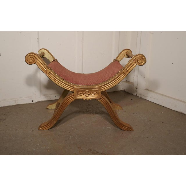 19th Century Empire Style Gilt X Frame Stool, 1880s For Sale - Image 6 of 7