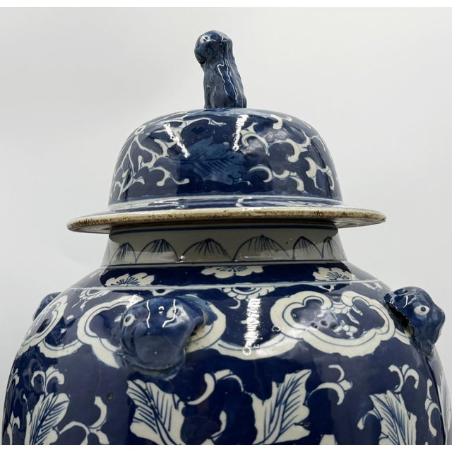 Mid 20th Century Pair of Chinese Style Blue and White Porcelain Temple Ginger Jars For Sale - Image 9 of 18