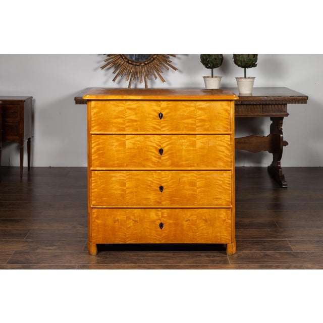 Late 19th Century Austrian 1870s Biedermeier Style Four-Drawer Chest with Bookmarked Birch Veneer For Sale - Image 5 of 12