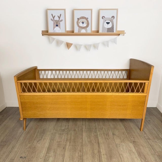 Bohemian Wooden and Rattan Childrens Bed, 1960s For Sale - Image 4 of 12