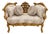 Luxury French Louis XV Style Settee – Ornate Gold Leaf Frame With Ivory Floral Damask Upholstery For Sale