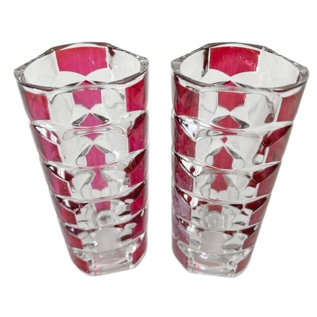 Mid-Century Modern Mid-Century Ruby ​​Red Crystal Vases by J.G. Durand for Luminarc, 1970s, Set of 2 For Sale - Image 3 of 9
