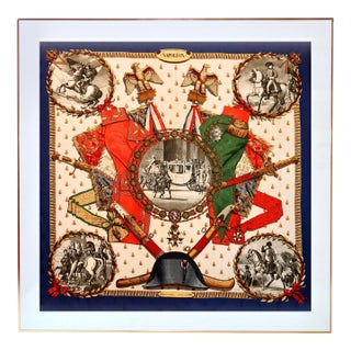 Framed Hermès Silk Scarf "Napoléon" by Philippe Ledoux, 1963 - Orange Gold Frame For Sale
