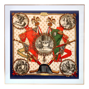 Framed Hermès Silk Scarf "Napoléon" by Philippe Ledoux, 1963 - Orange Gold Frame