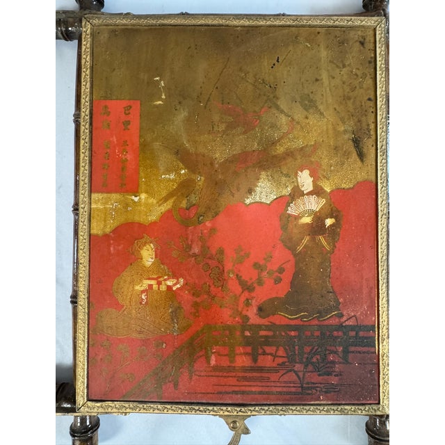 Antique Aesthetic Movement Faux Bamboo Trifold Mirror, Japanned Panels, For Sale - Image 16 of 16
