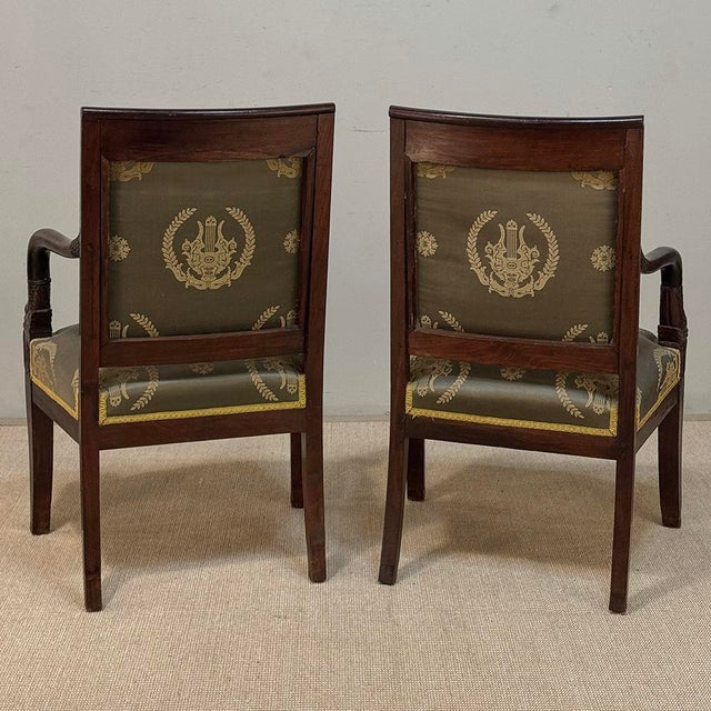 Wood Pair 19th Century French Empire Period Mahogany Armchairs ~ Fauteuils For Sale - Image 7 of 17