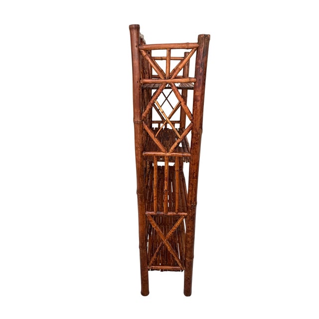Wood Vintage Chinoiserie Tortoiseshell Bamboo & Rattan 4-Tier Etagere Bookshelf For Sale - Image 7 of 12