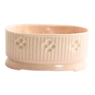 1950s Vintage Matte Pink Glaze Ceramic Planter With Flower Design For Sale