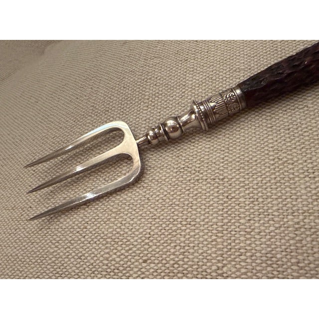 Antique Exquisite English Horn Handled Sterling Silver Toast Fork - Heavy and Hallmarked For Sale - Image 11 of 12