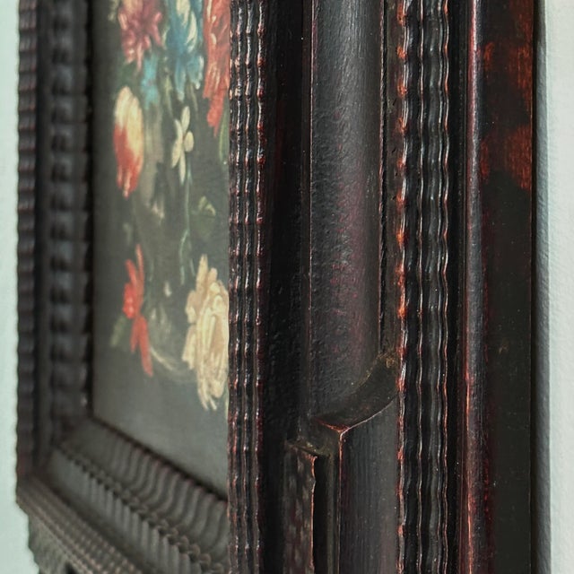 Wood Antique 18th Century Italian Still Life With Flowers in Ripple/Basketweave Frame For Sale - Image 7 of 11