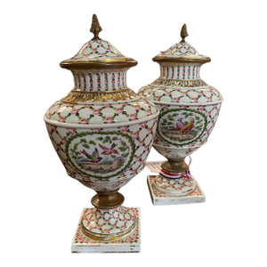 Circa 1900 Pair French Sevres Porcelain Urns With Bronze Mounts