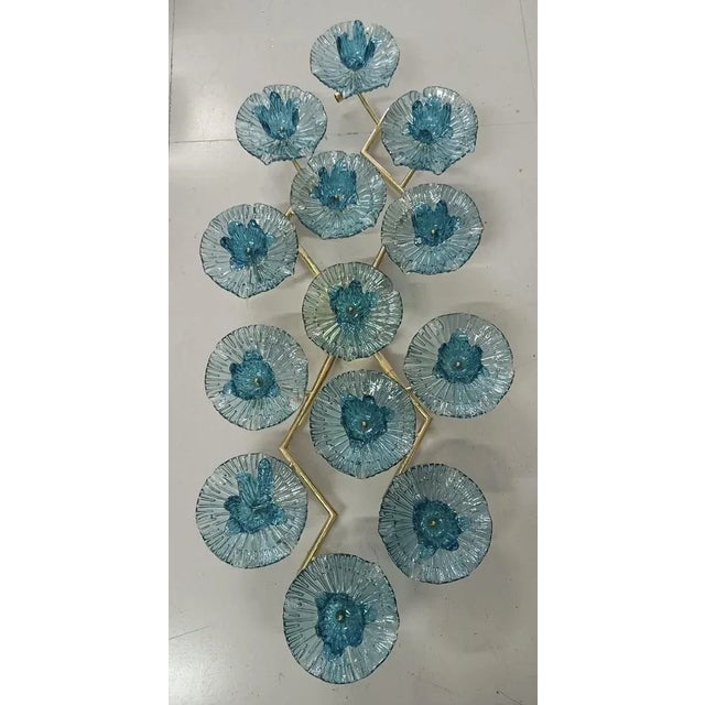 Mid-Century Murano Art Glass and Brass Chandelier For Sale - Image 4 of 10