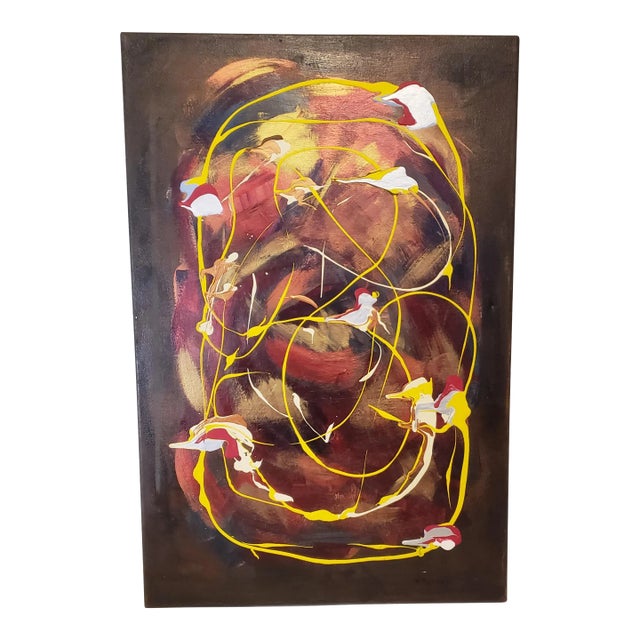 Abstract Metallic Oil Painting "Aviary" Signed W. Nelson For Sale