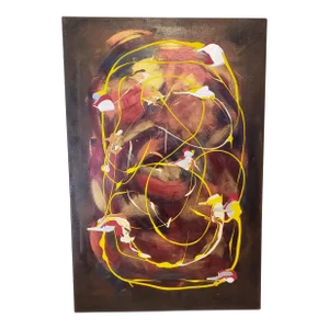 Abstract Metallic Oil Painting "Aviary" Signed W. Nelson