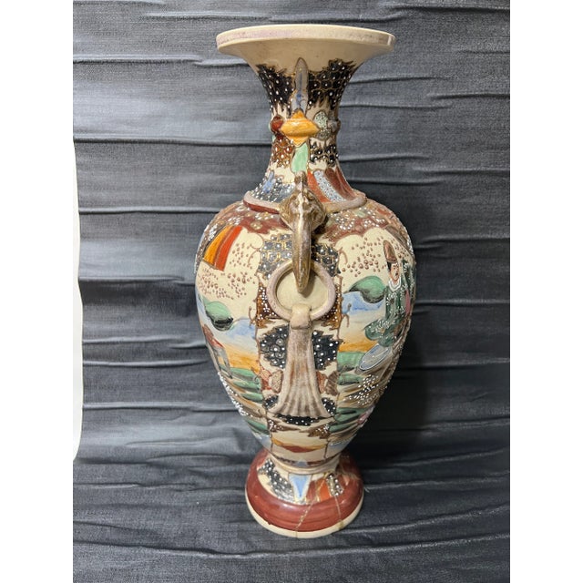 Ceramic Antique Japanese Satsuma Ceramic Hand Painted Flower Vase, Signed For Sale - Image 7 of 12