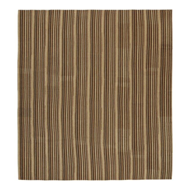 Vintage Bidjar Persian Kilim Rug in Beige-Brown Stripes by Rug & Kilim For Sale