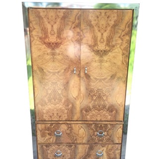 Burl & Chrome Laminate Armoire For Sale