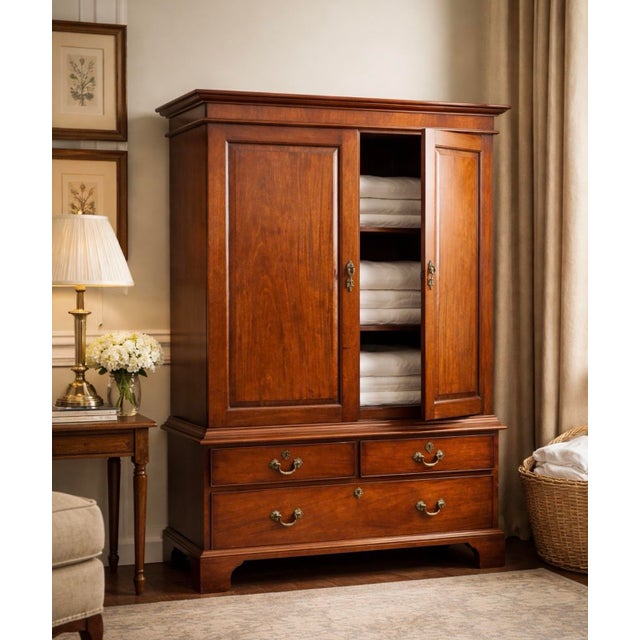 Wood George II Style Dwarf Linen Chest in Cherry With Paneled Doors and Drawers For Sale - Image 7 of 11