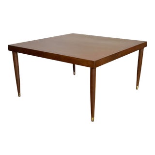 Vintage Mid Century Modern Lane Walnut Square Coffee Table With Brass-Tipped Legs, Circa 60s For Sale
