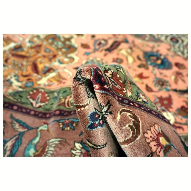 Antique Persian Tabriz Pahlavi Wool 10x13 Salmon, Rose & Blue Handmade Area Rug #9902599 For Sale - Image 9 of 10