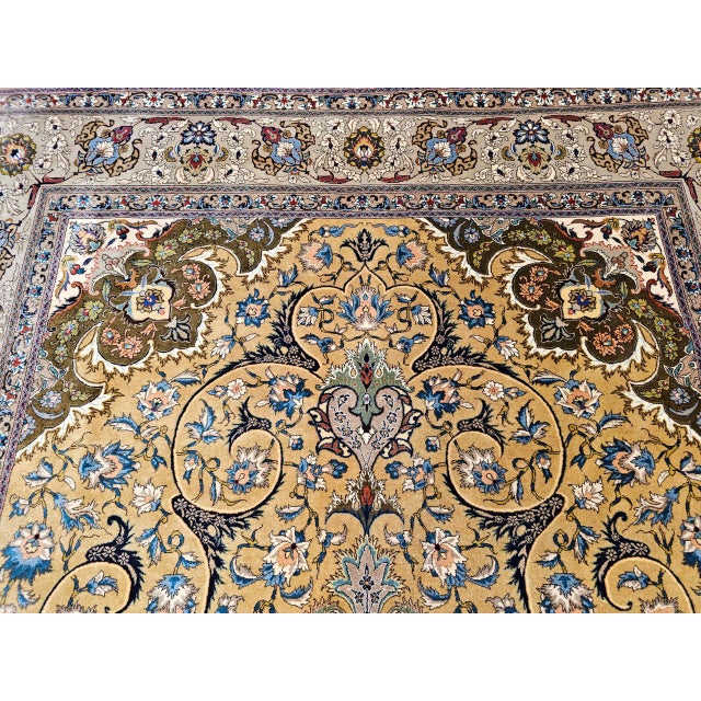 Vintage Persian Tabriz Rug, Hand-Knotted Wool, Floral Pattern, Moss Green & Caramel, 7x10 For Sale - Image 4 of 18