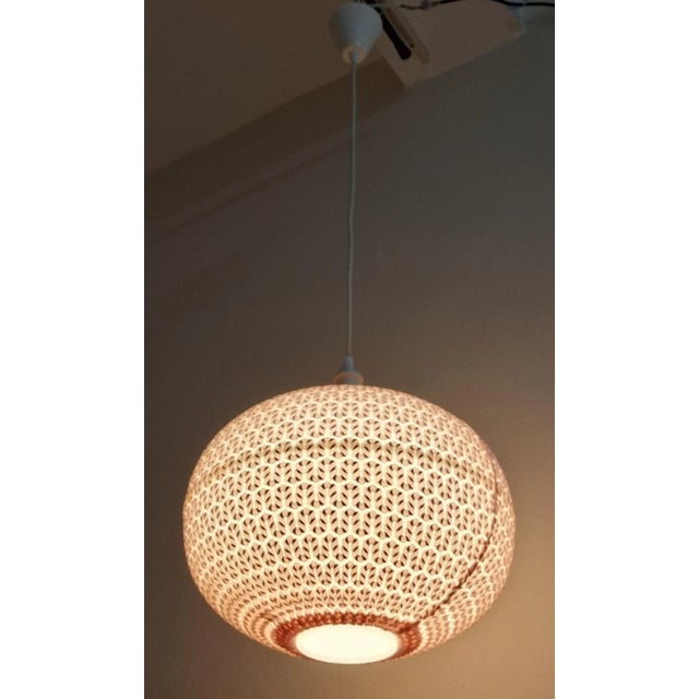 Vintage Pendant Lamp with Plastic Ball in Pink Fabric, 1970s For Sale - Image 3 of 7