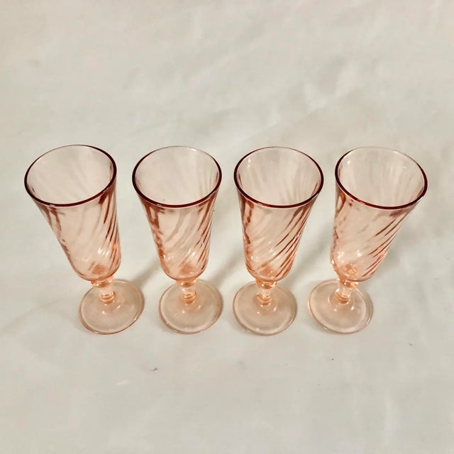 Vintage set of 4 pink champagne glasses, stemware 2.35"D X 6.48"H, Makers mark reads " France " They are in Excellent...