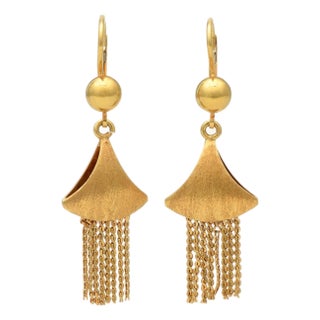 18KY Textured Fringe Drop Earrings, 2 pieces For Sale