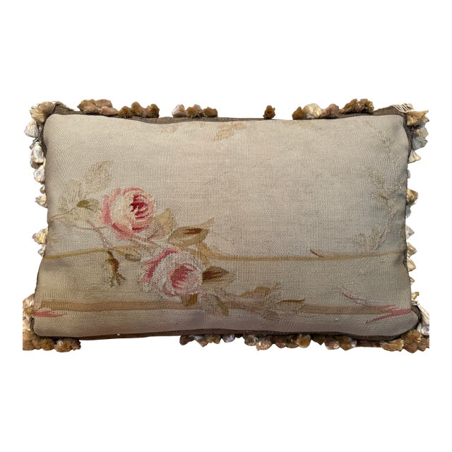 19th Century Aubusson Floral Tapestry Pillow For Sale