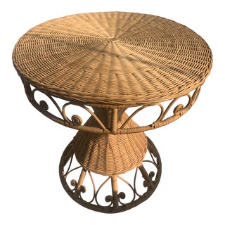 1980s Vintage Wicker Occasional Table For Sale