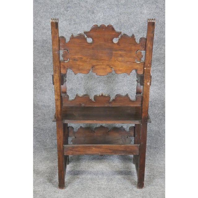 Fine Quality Antique Carved Walnut Spanish Colonial Throne Armchair For Sale - Image 4 of 12