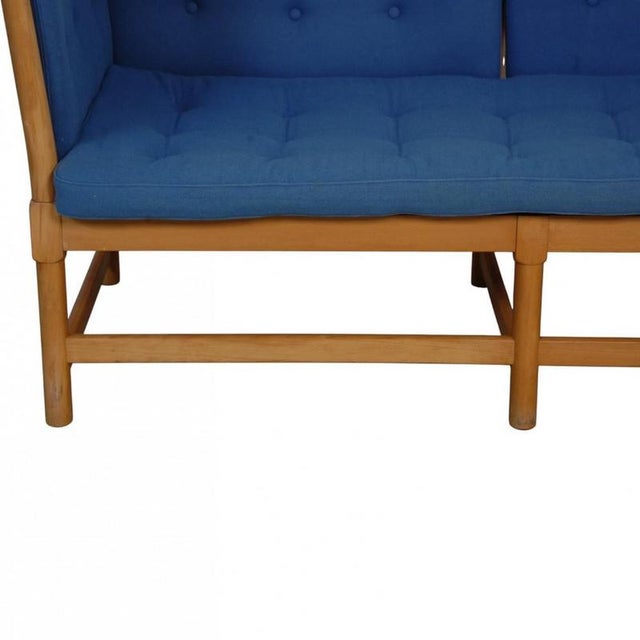 Textile Spoke-Back Sofa in Blue Fabric from Børge Mogensen, 1985 For Sale - Image 7 of 18
