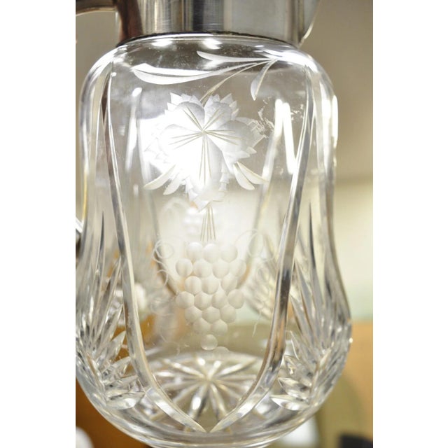 Antique Victorian German Silver Plated Cut Crystal Glass Lemonade Water Pitcher with Glass Ice Liner. Made in Germany....