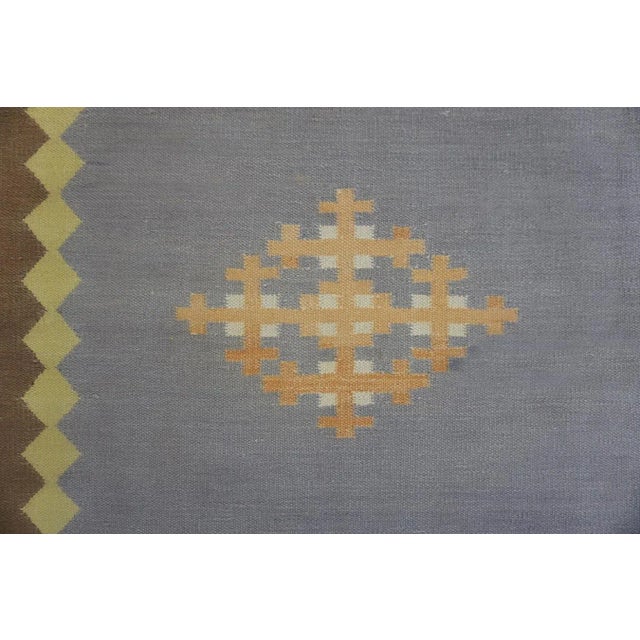 1930s Blue Gray Diamond Antique Indian Cotton Dhurrie Carpet Flatweave Large Rug For Sale - Image 13 of 17