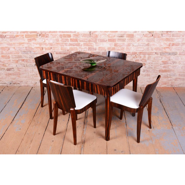 Art Deco Dining Set in Macassar and Leather from Oldřich Liška, Czech, 1920s, Set of 5 For Sale - Image 15 of 16