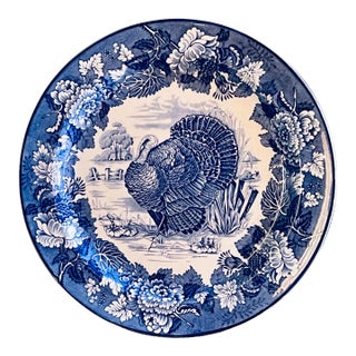 Early 20th Century Blue & White Turkey Plate For Sale
