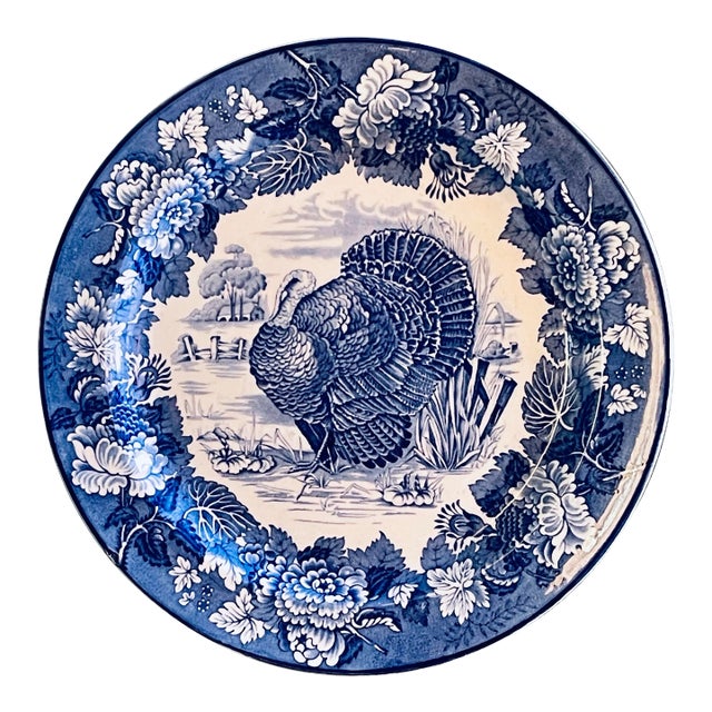 Early 20th Century Blue & White Turkey Plate For Sale