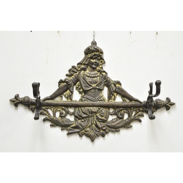 Vintage Victorian Style Cast Iron Figural Maiden Wall Coat Hat Hook For Sale - Image 10 of 10